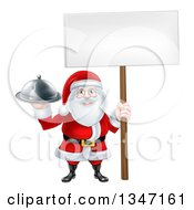 Poster, Art Print Of Happy Santa Claus Holding A Silver Cloche Platter And Blank Sign 3