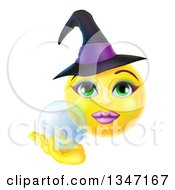 3d Yellow Female Smiley Emoji Emoticon Witch Holding A Crystal Ball
