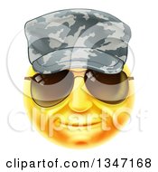 Poster, Art Print Of 3d Yellow Soldier Smiley Emoji Emoticon Face Wearing Sunglasses And A Camo Hat