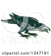 Retro Angry Green Raven Crow Bird