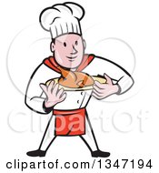 Clipart Of A Cartoon White Male Chef Carrying A Roasted Chicken On A Platter Royalty Free Vector Illustration