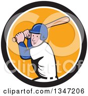 Clipart Of A Cartoon White Male Baseball Player Athlete Batting In A Black White And Orange Circle Royalty Free Vector Illustration