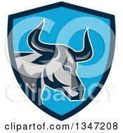 Retro Texas Longhorn Steer Bull In A Blue Shield