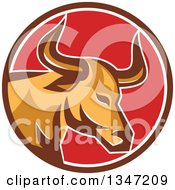 Clipart Of A Retro Texas Longhorn Steer Bull In A Brown White And Red Circle Royalty Free Vector Illustration