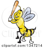 Poster, Art Print Of Cartoon Bee Baseball Player Sports Mascot Batting