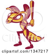 Poster, Art Print Of Retro Hornet Baseball Sports Mascot Batting