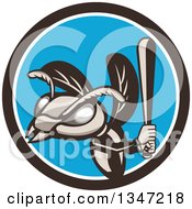 Retro Hornet Baseball Sports Mascot Batting In A Circle