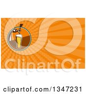 Poster, Art Print Of Retro Glass Of Beer Under A Keg Nozzle In A Circle And Orange Rays Background Or Business Card Design
