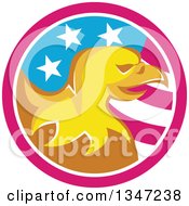 Poster, Art Print Of Retro Cartoon Orange Bald Eagle Head In An American Flag Circle