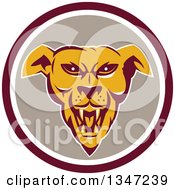 Clipart Of A Retro Angry Wild Dog Or Wolf In A Brown White And Taupe Circle Royalty Free Vector Illustration