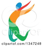 Colorful Track And Field Athlete Long Jumping