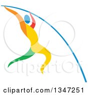 Colorful Track And Field Athlete Pole Vaulting