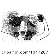 Poster, Art Print Of Grayscale Party Woman Her Hair Flying