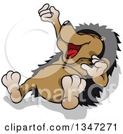 Clipart Of A Cartoon Happy Hedgehog Laughing On His Back Royalty Free Vector Illustration