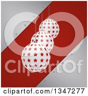 Clipart Of A Diagonal Red Leather Panel With 3d Star Christmas Bauble Ornaments Framed With Brushed Metal Royalty Free Vector Illustration