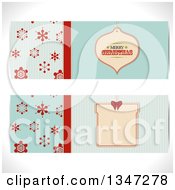 Retro Turquoise And Red Snowflake And Christmas Bauble Ornament Tag Website Banners