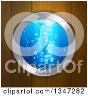 Poster, Art Print Of Round 3d Porthole Window With Blue Water And Bubles On Wood Paneling