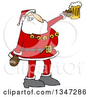 Cartoon Christmas Santa Claus Cheering And Holding Up A Beer Mug