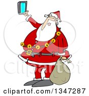 Poster, Art Print Of Cartoon Christmas Santa Claus Taking A Selfie With A Cell Phone