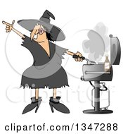 Cartoon Chubby Halloween Witch Grilling On A Bbq