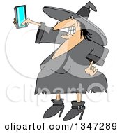 Cartoon Chubby Halloween Witch Taking A Selfie With A Cell Phone