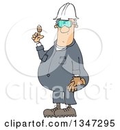 Clipart Of A Cartoon Chubby White Male Worker Holding Up A Bandaged Finger Royalty Free Illustration