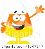 Cartoon Halloween Candy Corn Mascot Waving