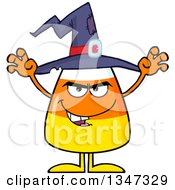Cartoon Halloween Candy Corn Character Wearing A Witch Hat And Looking Scary