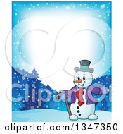 Poster, Art Print Of Border Of A Cartoon Christmas Snowman Presenting In The Snow