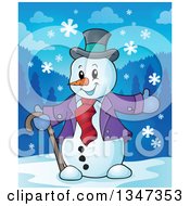 Poster, Art Print Of Cartoon Christmas Snowman Welcoming In The Snow