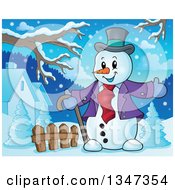 Poster, Art Print Of Cartoon Christmas Snowman Welcoming In A Yard