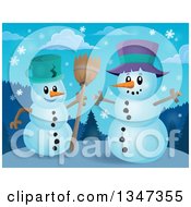 Poster, Art Print Of Cartoon Christmas Snow Men Talking