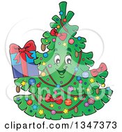 Poster, Art Print Of Cartoon Christmas Tree Character Holding A Present