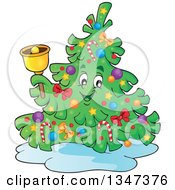 Cartoon Christmas Tree Character Ringing A Bell