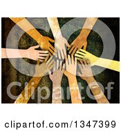 Clipart Of Textured Hands Piled In Over Grunge Royalty Free Illustration