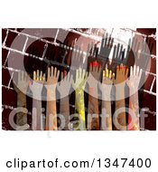 Poster, Art Print Of Textured Hands Raised Over A Grungy Brick Wall