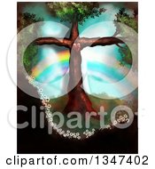 Poster, Art Print Of Tree In The Shape Of A Christian Cross With A Heart And Rainbow