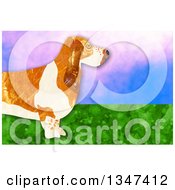 Clipart Of A Textured Basset Hound Dog Over Sky And Grass Royalty Free Illustration