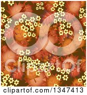 Poster, Art Print Of Seamless Background Of Autumn Leaves And Yellow Flowers