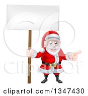 Poster, Art Print Of Cartoon Christmas Santa Claus Pointing And Holding A Blank Sign 2