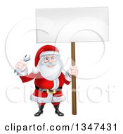 Poster, Art Print Of Happy Christmas Santa Holding A Spanner Wrench And Blank Sign 5