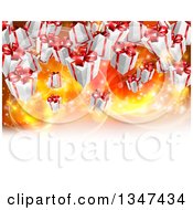 Poster, Art Print Of Background Of Birthday Or Christmas Gift Boxes Over Lights With White Text Space