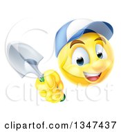 Yellow Smiley Emoji Emoticon Gardener Wearing A Hat And Holding A Trowel Spade