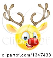 Poster, Art Print Of Yellow Smiley Emoji Emoticon Christmas Reindeer Rudolph