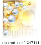 Christmas Background With 3d Bauble Ornaments Over Golden Magic Lights And Flares