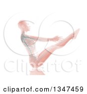 Clipart Of A 3d Pink Anatomical Woman Stretching In A Yoga Pose With Visible Skeleton On White Royalty Free Illustration