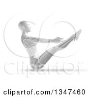 Poster, Art Print Of 3d Grayscale Anatomical Woman Stretching In A Yoga Pose With Visible Skeleton On White