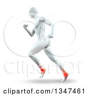 Poster, Art Print Of 3d Anatomical Man Running With Glowing Ankle Joints On White