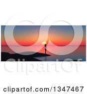 Poster, Art Print Of 3d Silhouetted Woman Stretching On A Beach At Sunset