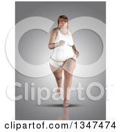 Clipart Of A 3d Overweight Caucasian Woman Running On A Gray Background Royalty Free Illustration